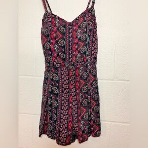 Hollister Red and Blue Sleeveless V-neck Sundress